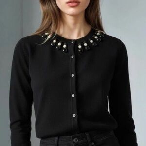 KATE SPADE New York Rio De Janeiro Black Cardigan Sweater Embellished S